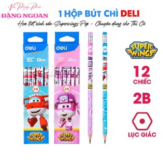 [1Hộp 12 chiếc] Bút chì 2B Deli Superwings Pop - Thiết kế dễ thương, ngòi mềm mịn, giúp bé viết chữ đẹp -VPP Đặng Ngoan