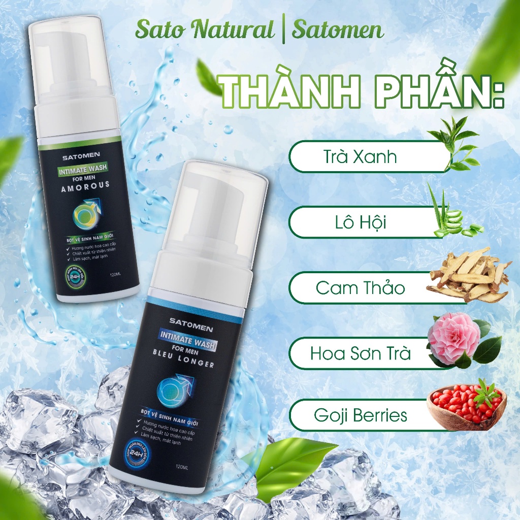 Combo 2 chai Dung dịch vệ sinh nam SATOMEN Chai 120ml, 2 Hương Thơm Cuốn Hút Nam Tính, Khử Mùi 24h