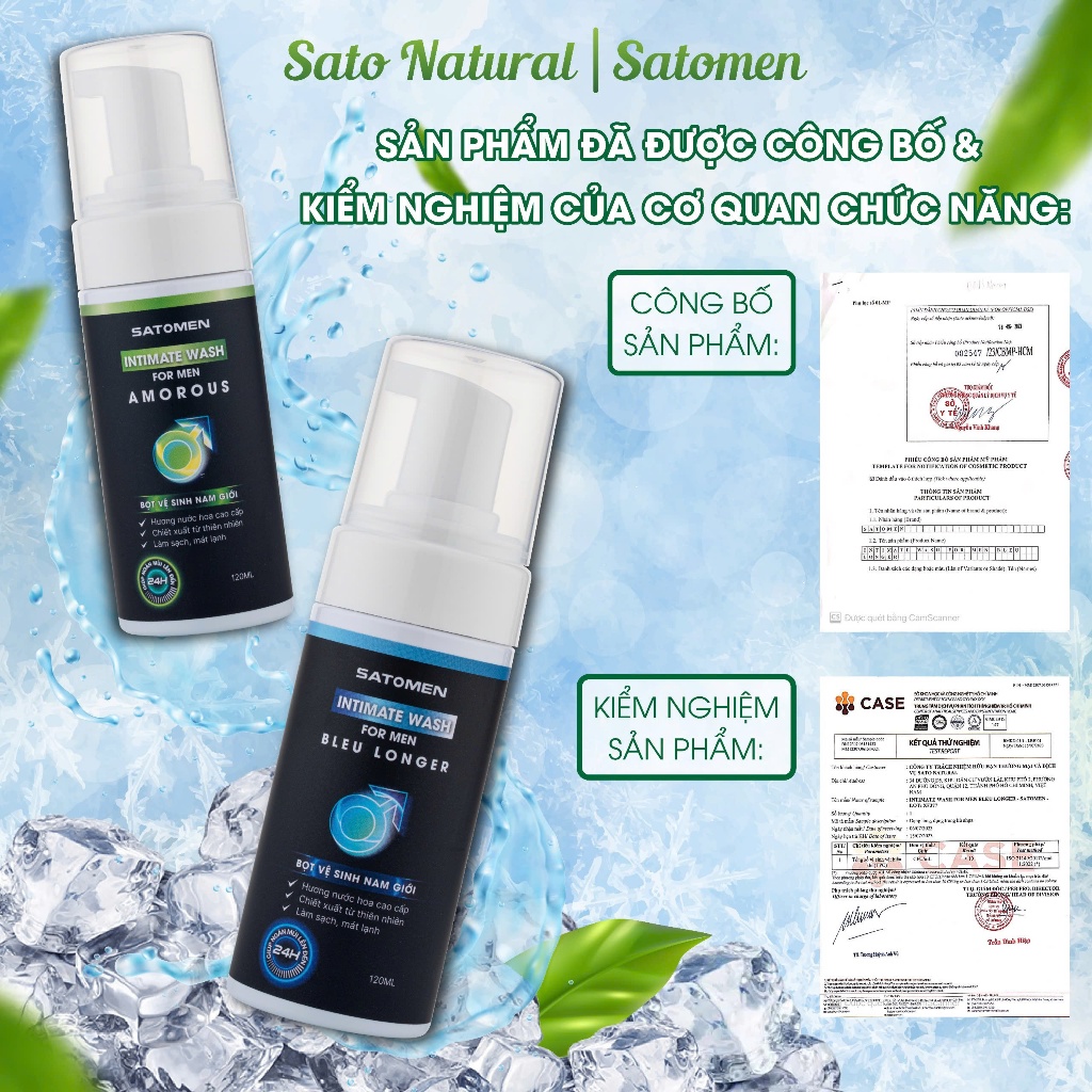 Combo 2 chai Dung dịch vệ sinh nam SATOMEN Chai 120ml, 2 Hương Thơm Cuốn Hút Nam Tính, Khử Mùi 24h