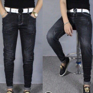 Quần jean nam hàn quốc đen ngà cào 384 chất jean co giãn tốt thời trang fome ôm body .618
