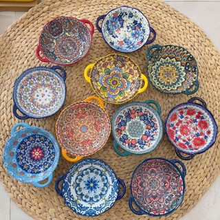 Tô sứ thổ cẩm p20cm có quai, thiết kế đẹp mắt và tiện lợi, chất liệu sứ cao cấp