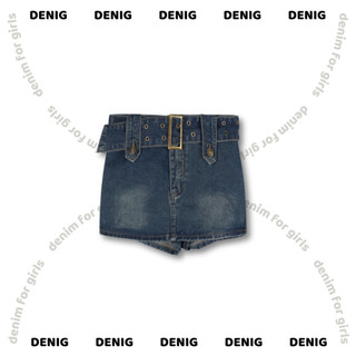  Quần váy jean ngắn retro phối thắt lưng DENIG 