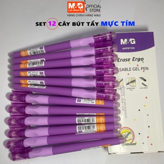 Hộp 12 Bút Bi Tẩy Xóa Mực Tím AKPB7530 M&G, Nét 0.5mm, Cầm Êm, Viết Mượt, Xóa Sạch