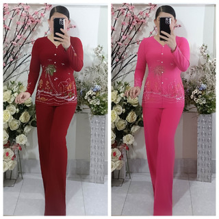 Bộ bà ba hoa ép đá quần ống rộng - bảng màu 2