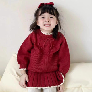  Set váy len đỏ cho bé diện tết hàng quảng châu   Sẵn  