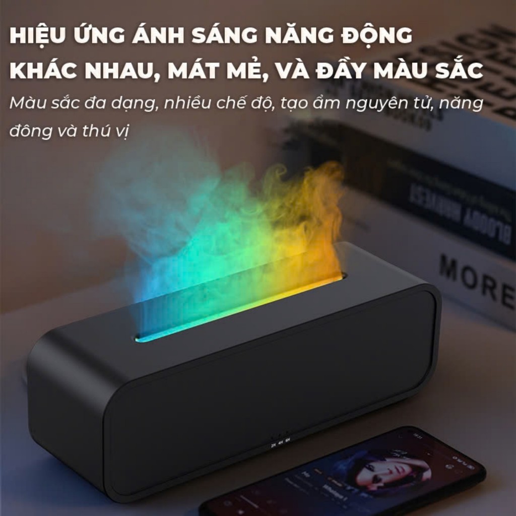 Máy xông tinh dầu phòng ngủ - phun sương tạo ẩm ngọn lửa Led RGB 250ml A5 - kèm remote