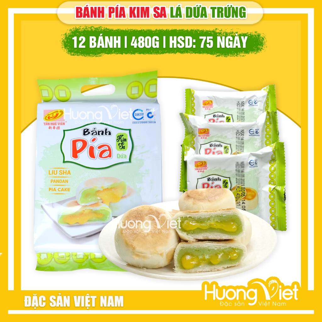  Bánh pía kim sa Tân Huê Viên đậu xanh lá dứa tan chảy 500g bánh pía không sầu riêng trứng chảy  LÁ DỨA TÚI 12 BÁNH  