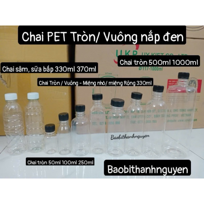 Chai nhựa PET tròn trơn 50ml 100ml 250ml chai vuông 250ml(50chai)