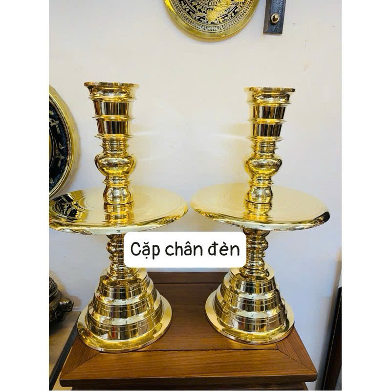 Cặp Chân Đèn Thờ Cúng Bằng Đồng cao 28cm ,45cm