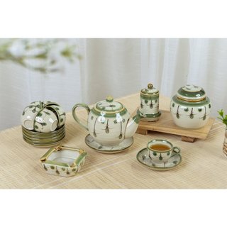 Ấm chén hoa đào men trắng