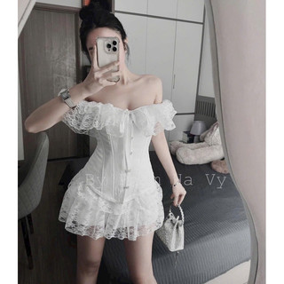 Sét áo kiểu trễ vai mix chân váy tầng mẫu mới hottren đỉnh chóp cực xinh
