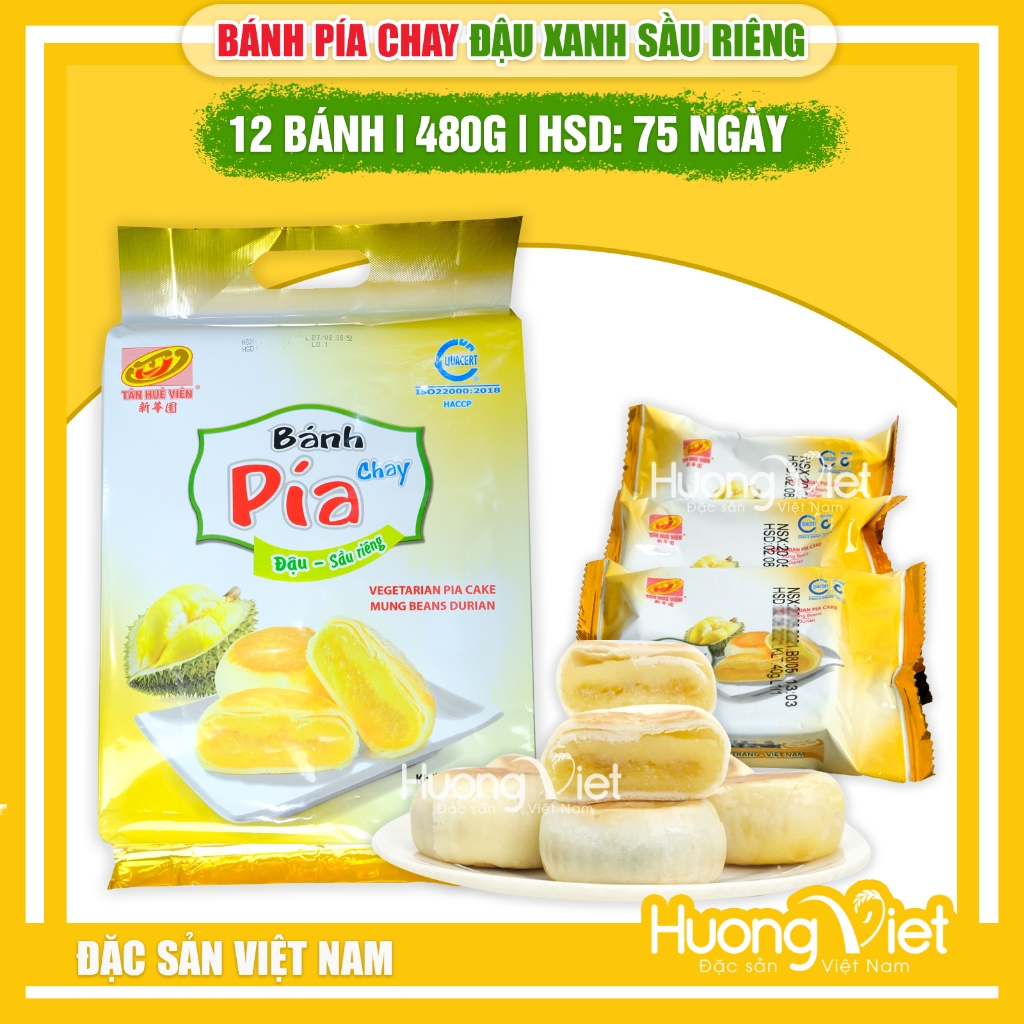 Bánh pía chay đậu xanh sầu riêng mini 500g, bánh pía chay Tân Huê Viên không trứng [TÚI 12 BÁNH]