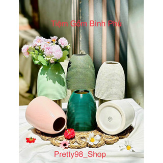 Bình Hoa Lọ Cắm Hoa Dáng Chuông Gốm Mini Vân Ganh Atlantics Men Ganh Trắng Vân Khía Cao 15cm