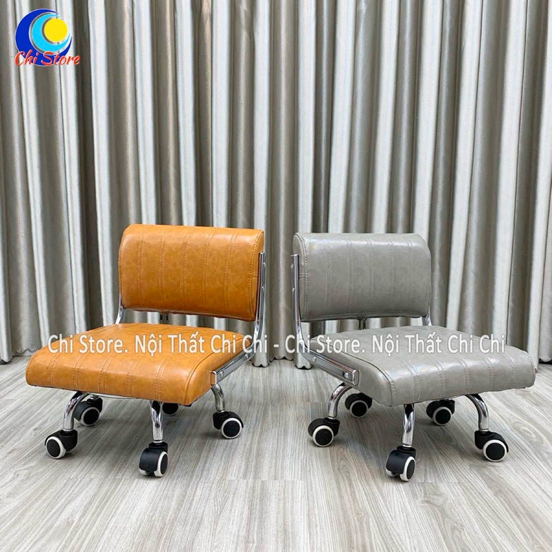 Ghế Ngồi Bệt Tựa Lưng Có Bánh Xe Bọc Da Mẫu HCN Khuyết, Ghế Ngồi Làm Nail Đơn Giản Di Chuyển Nhẹ Nhà