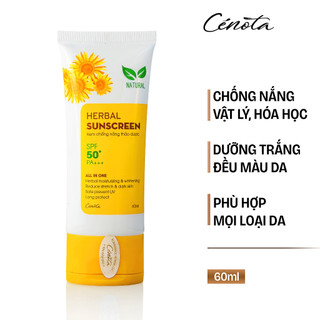 Kem chống nắng thảo dược Cenota Herbal Sunscreen SPF 50+ 60ml, chống nắng theo cả 2 cơ chế Vật lí + Hóa học