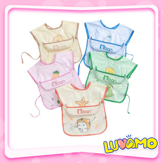 Áo yếm ăn dặm cho bé MISAN chống thấm cộc tay 2 lớp cotton thoáng mát an toàn Luvamo