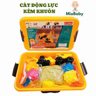 Đồ chơi cát động lực sinh học không dính tay cho bé tặng kèm 2 xe công trình, xẻng và khuôn, cát nặn sinh học có hộp