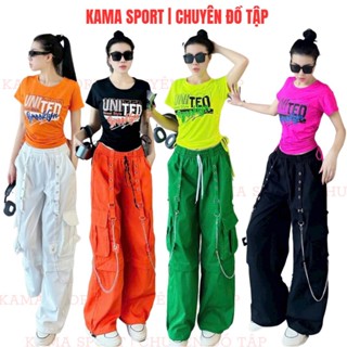Bộ thể thao nữ gồm áo croptop rút eo, quần jogger kaki ống suông chuyên nhảy zumba, dance, aerobic