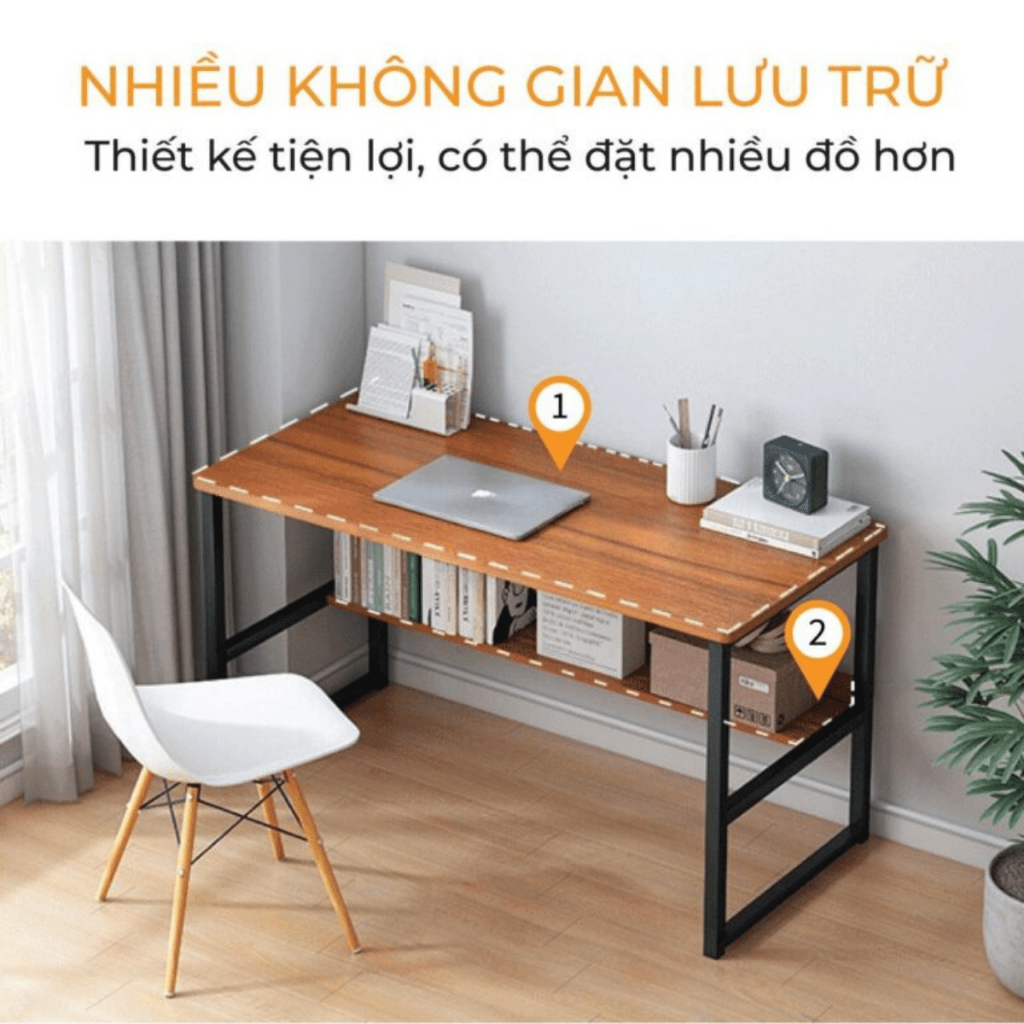 Bàn Học Sinh Có Kệ Lửng – Chân Sắt 2.5x2.5cm – Mặt Gỗ MDF 15mm – Chịu Tải 80kg | BigBuy360 - bigbuy360.vn