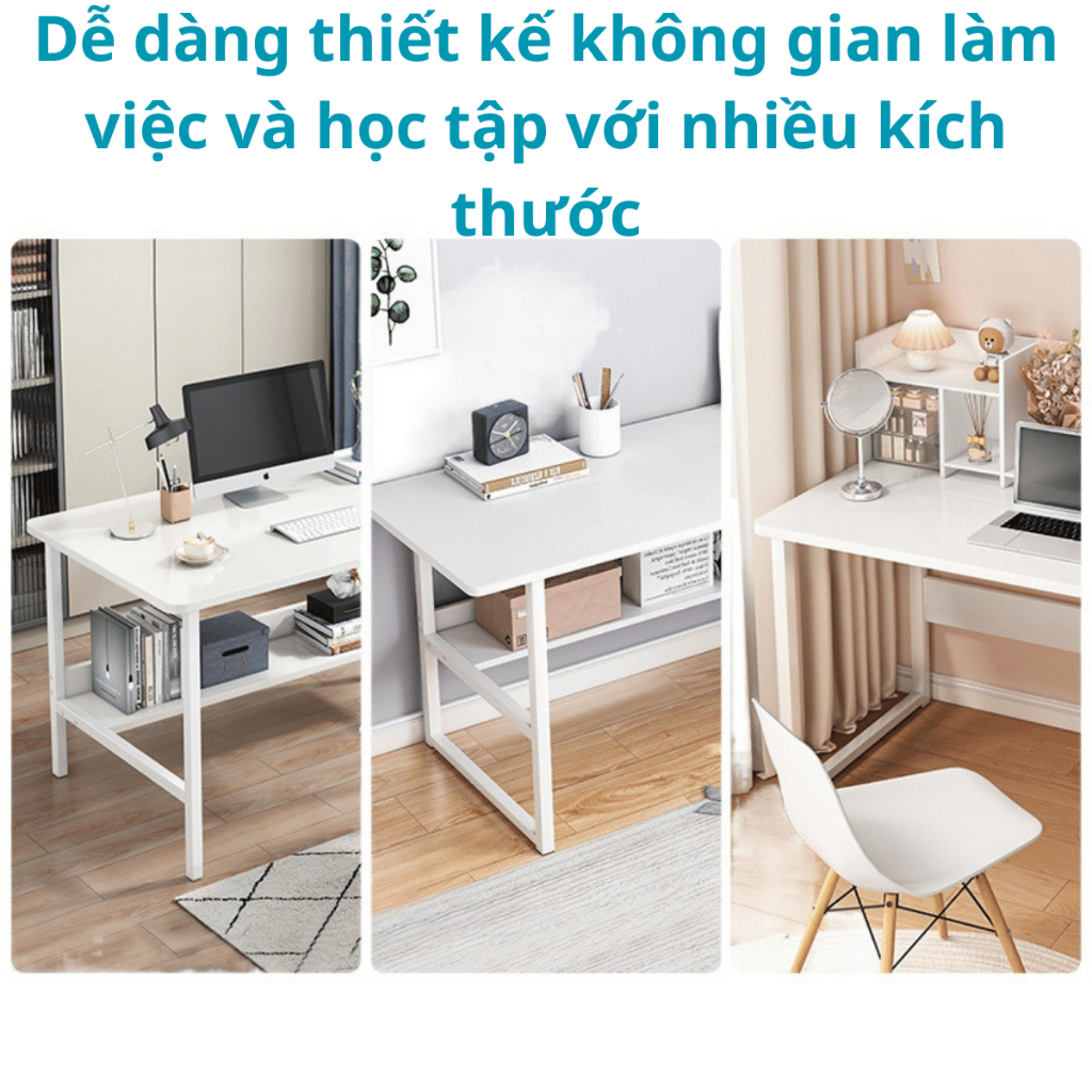 Bàn Học Sinh Có Kệ Lửng – Chân Sắt 2.5x2.5cm – Mặt Gỗ MDF 15mm – Chịu Tải 80kg | BigBuy360 - bigbuy360.vn