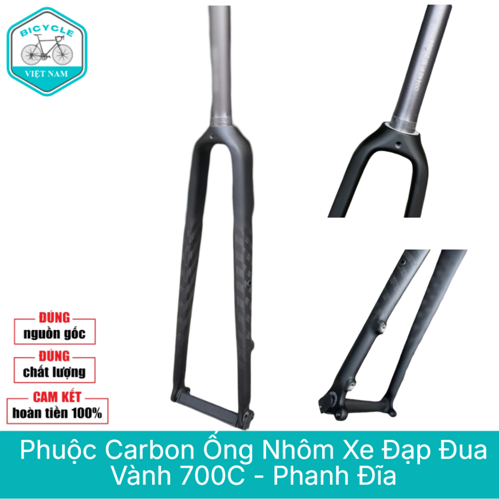 Phuộc Carbon Ống Nhôm Xe Đạp Đua Vành 700C – Phanh Đĩa, Siêu Nhẹ & Cứng Cáp