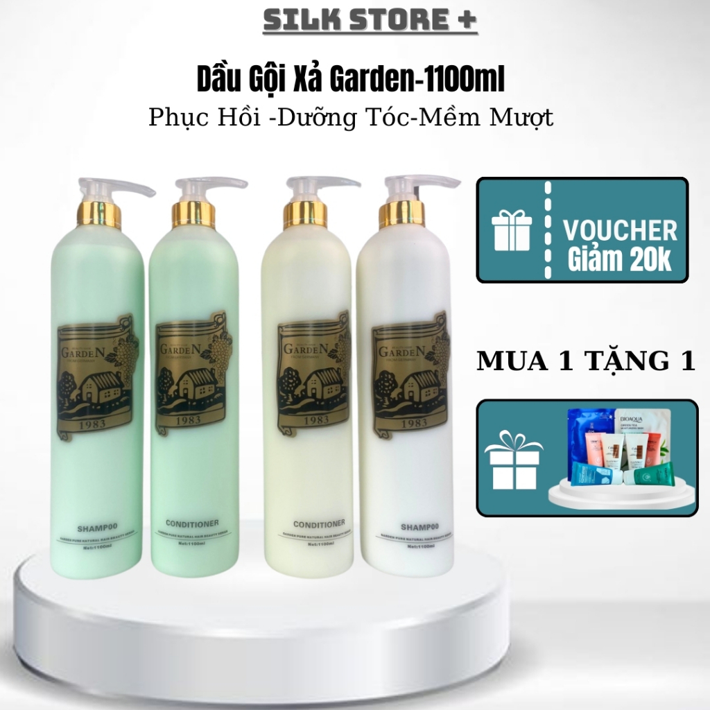 Dầu Gội Xả Garden 1100ml Silk Store+ Dưỡng Tóc Kích Mọc Tóc Phục Hồi Tóc Hư Tổn Giảm Rụng Tóc Thơm Lâu