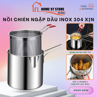 Nồi chiên ngập dầu dung tích 1200ml chiên khoai tây, trụng bún, phở, luộc trứng tiện lợi, chất liệu inox 304