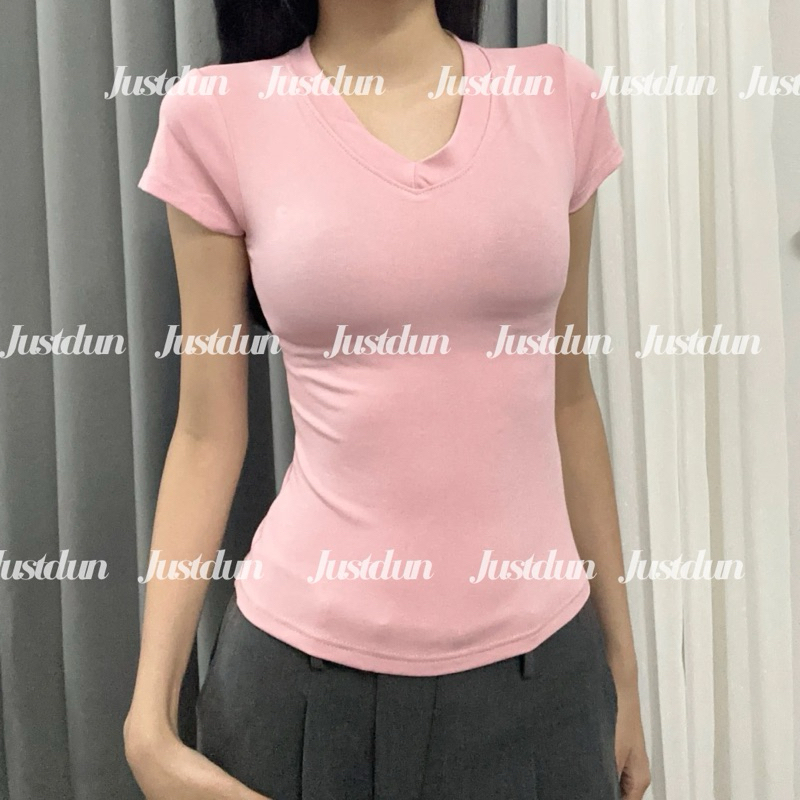 Áo thun cổ tim cotton mềm mịn ôm body Justdun C29 | BigBuy360 - bigbuy360.vn