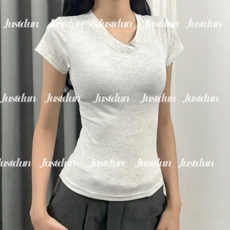 Áo thun cổ tim cotton mềm mịn ôm body Justdun C29 | BigBuy360 - bigbuy360.vn