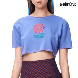 áo croptop aeie jr. ROSIE TOP: chất liệu vải nỉ chi tiết đính đá hoạ tiết bông hồng
