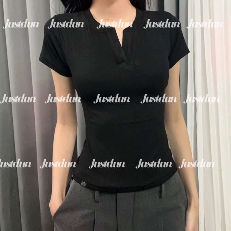 Áo Thun Nữ Ôm Body JUSTDUN E44 – Cổ Trụ Tàu Tay Ngắn, Vải Cotton Mềm Mịn Co Giãn 4 Chiều, Thoáng Mát | BigBuy360 - bigbuy360.vn