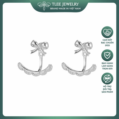 Khuyên tai bạc nữ TLEE nơ trơn đeo hai dáng kiểu dáng nữ tính TLEEJEWELRY B0502