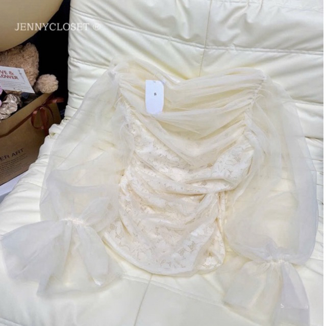 JENNYCLOSET ® Áo trễ vai voan tơ hoa ren cao cấp , Áo nữ dài tay hở vai phối ren hàng L1 (ảnh thật shop chụp) | BigBuy360 - bigbuy360.vn