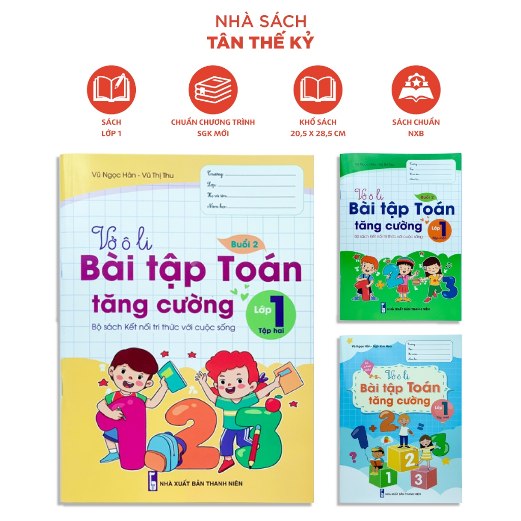 Sách - Lớp 1 - kết nối tri thức - Vở ô li bài tập Toán tăng cường lớp 1 tập 1, tập 2
