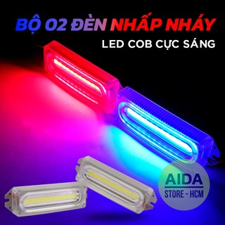 Bộ đèn LED COB 2 cái 2 màu nhấp nháy nhiều kiểu chớp chống hắt nước