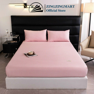 Bộ ga gối đũi kẻ hồng ZingZingMart, chất liệu dày dặn mềm mại