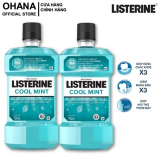 Bộ 2 Chai Nước Súc Miệng Listerine Diệt Khuẩn, Giữ Hơi Thở Thơm Mát Listerine Coolmint Mouthwash 750ml/Chai