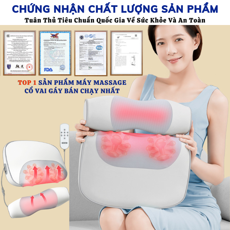 Gối Massage Cổ Vai Gáy MUSELOVE 3D Hồng Ngoại Đảo Chiều, Máy Mát Xa Đa Năng Giảm Đau Nhức Toàn Thân
