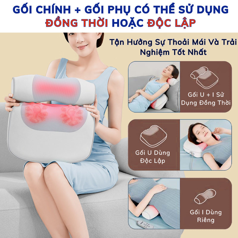 Gối Massage Cổ Vai Gáy MUSELOVE 3D Hồng Ngoại Đảo Chiều, Máy Mát Xa Đa Năng Giảm Đau Nhức Toàn Thân
