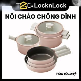 Nồi chảo chống dính Suit LocknLock màu mint pastel , màu hồng dùng được bếp từ có tay cầm cách nhiệt tốt - K2CMALL