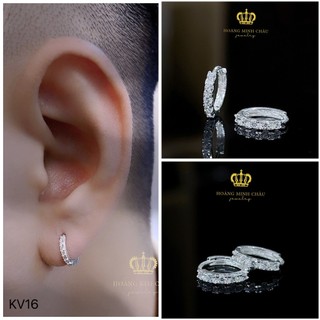 Bông tai bạc nam nữ Hoàng Minh Châu Jewelry (KV16), thiết kế thanh lịch chuẩn bạc chính hãng
