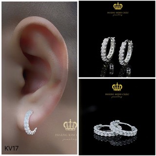 Bông tai bạc nam nữ Hoàng Minh Châu Jewelry (KV17), thiết kế thanh lịch chuẩn bạc chính hãng