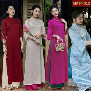 (PP012)_Bộ Áo Dài Nhã Tịnh, Chất Liệu Áo Lụa Gấm & Quần Lụa Vân, Hoạ Tiết Chữ Thọ