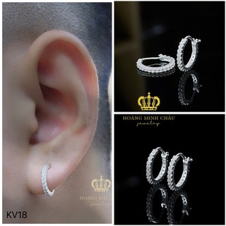 Bông tai bạc nam nữ Hoàng Minh Châu Jewelry (KV18), thiết kế thanh lịch chuẩn bạc chính hãng