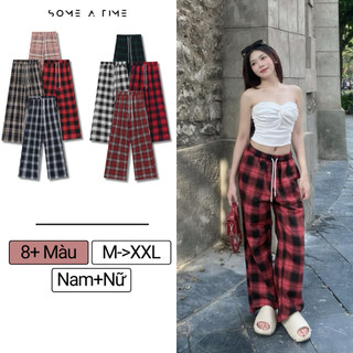 Quần Kẻ Caro Ống Rộng Sometime, Ống Suông Màu Đỏ, Đen Và Xanh Nam Nữ Mặc Đôi Vải Không Xù-CR01