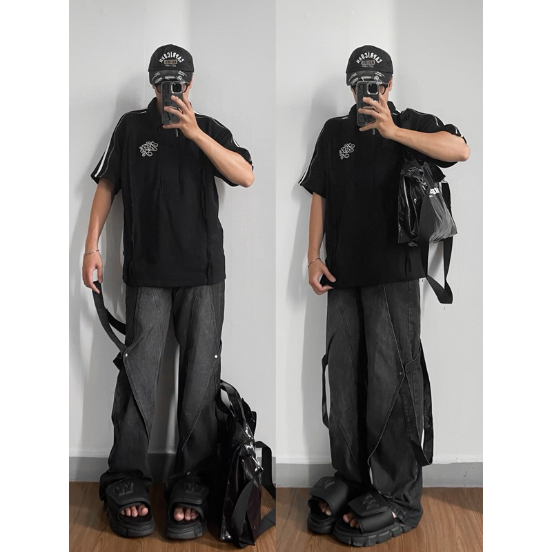 QUẦN JEANS BAGGY MANG MỰC PHỐI DÂY - QUẦN JEAN TÚI HỘP TO ỐNG RỘNG Y2K Menswear Nam Denim | BigBuy360 - bigbuy360.vn