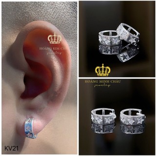 Bông tai bạc nam nữ Hoàng Minh Châu Jewelry (KV21), thiết kế thanh lịch chuẩn bạc chính hãng