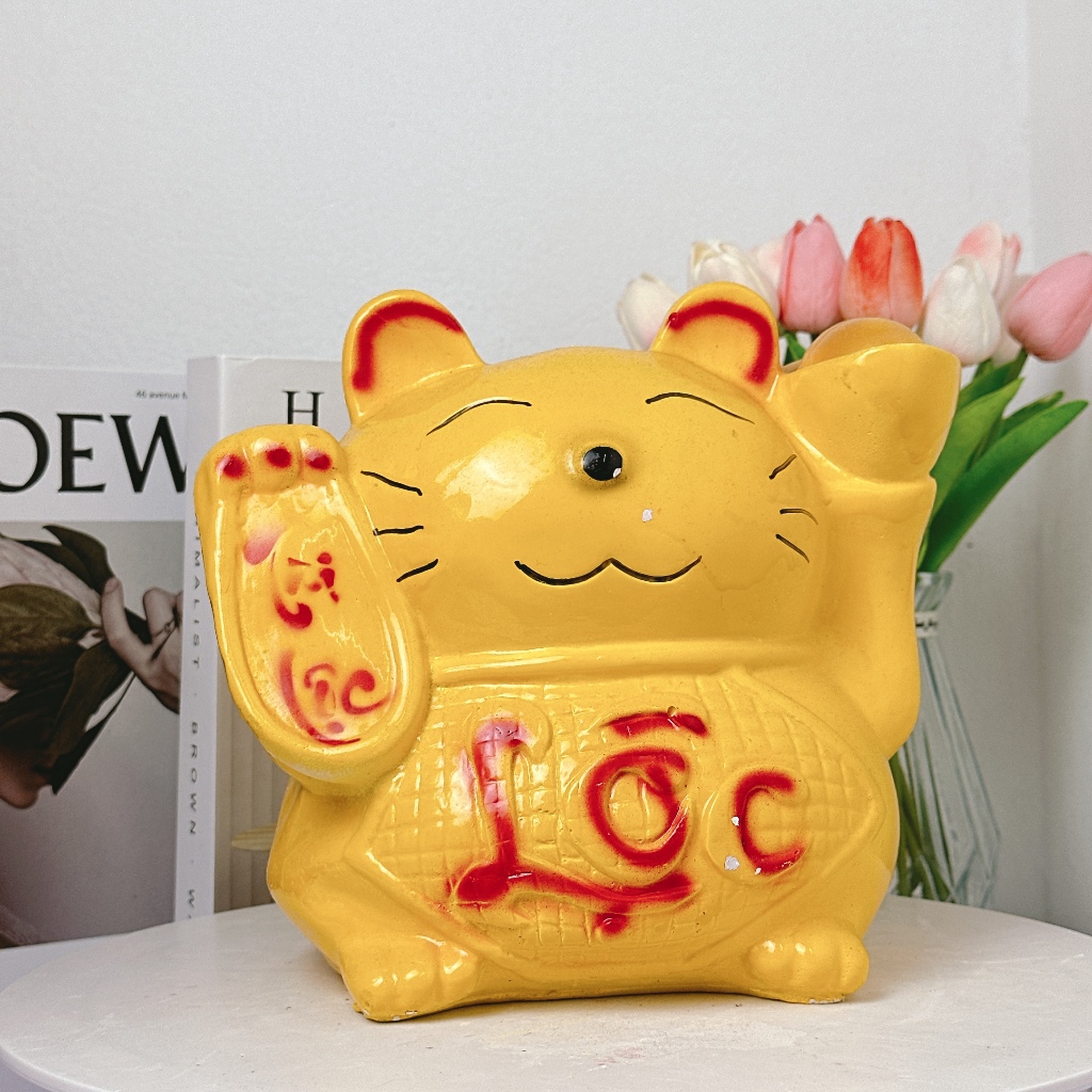 Lợn đất heo đất ống heo tiết kiệm tiền, Mèo thần tài rước lộc SIZE TO - Xưởng Lợn Đất HĐ27