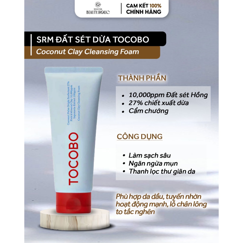 Sữa rửa mặt đất sét TOCOBO COCONUT CLAY CLEANSING FOAM