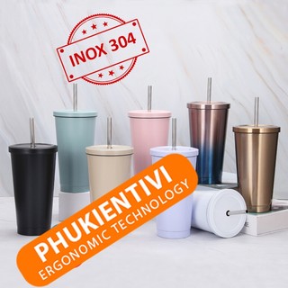 Ly giữ nhiệt 500ml / 750ml có ống hút - Cốc giữ nhiệt INOX304 ( Màu Bạc - Vàng Hồng - Đen )